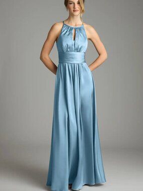 Azazie Stretch Satin "Bonnie" Bridesmaid Dress in Steel Blue